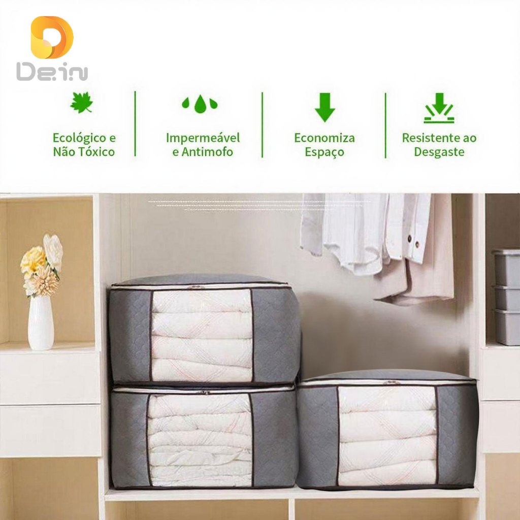 Caixa Saco Organizador Cobertor Casaco Guarda Roupa Ecológico Anti-Poeira Umidade Insetos Multiuso